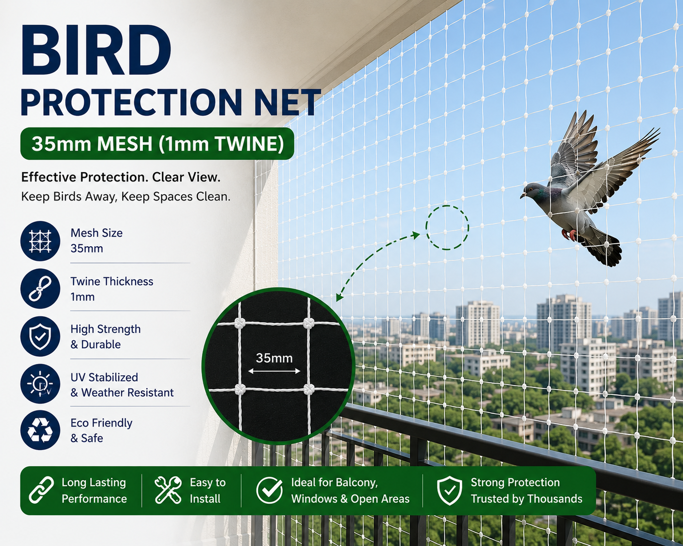 Bird Protection Net – 35mm Mesh (1mm Twine)